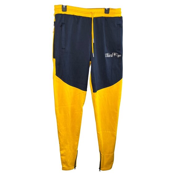 Third Eye Yellow & Navy Jogger Pants With Zip Pockets & Elastic Waist Size XXL